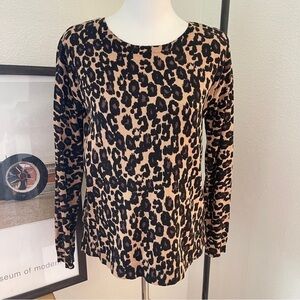 CABLE & Gauge Leopard Print Crew Neck Light weight Sweater Top Small